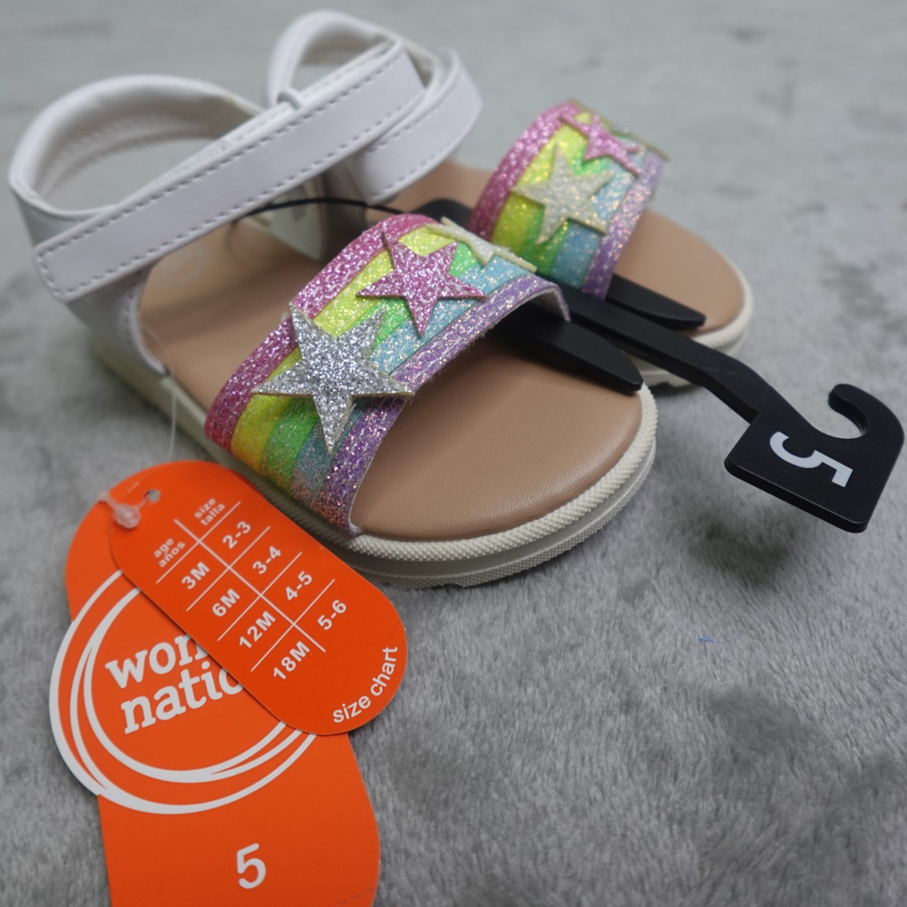 Wonder Nation Rainbow Star Sandals Toddler Girls Size 5 Adjustable White